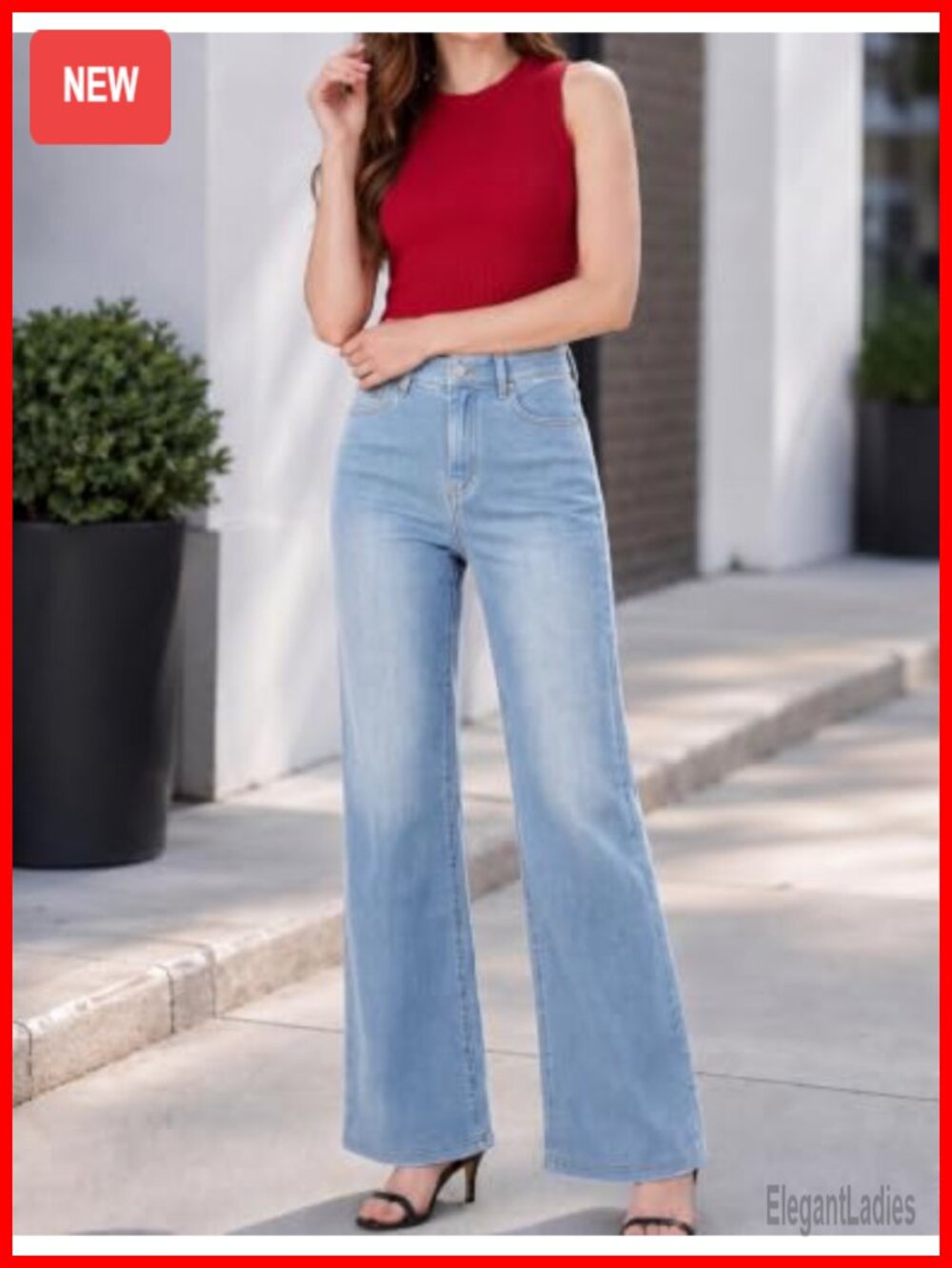 Womens Mid Waisted Stretch Bootcut Flare Jeans with Pockets